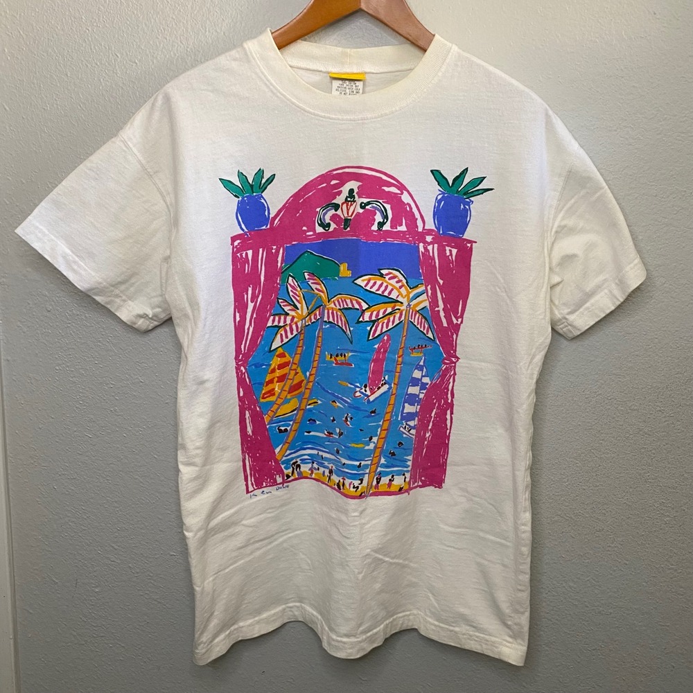 Vintage 90s Ken Done Art and Design Graphic T-Shirt Made in USA Made